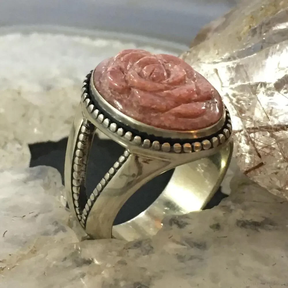 Carolyn Pollack Southwestern Style Sterling Rhodonite Carved Rose Ring For Women